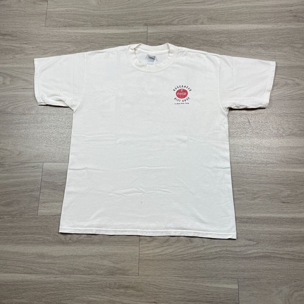 Vintage Shirt Mens Large White Coca Cola Promo 90s Buccaneer Gift Shop Florida